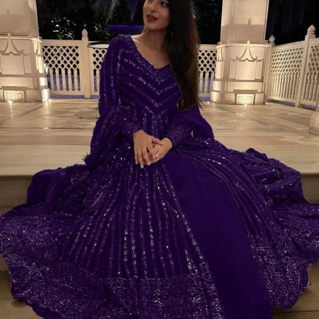 Blue Color Faux Georgette Fabric Top Lehenga
