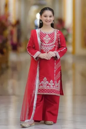 Cherry Red Kids Kurta and Pant