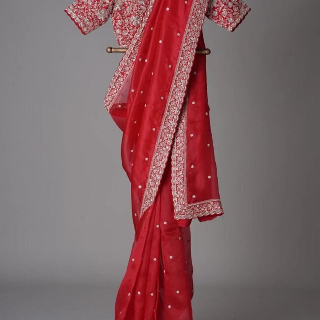 Red Soft Tabby Silk Saree